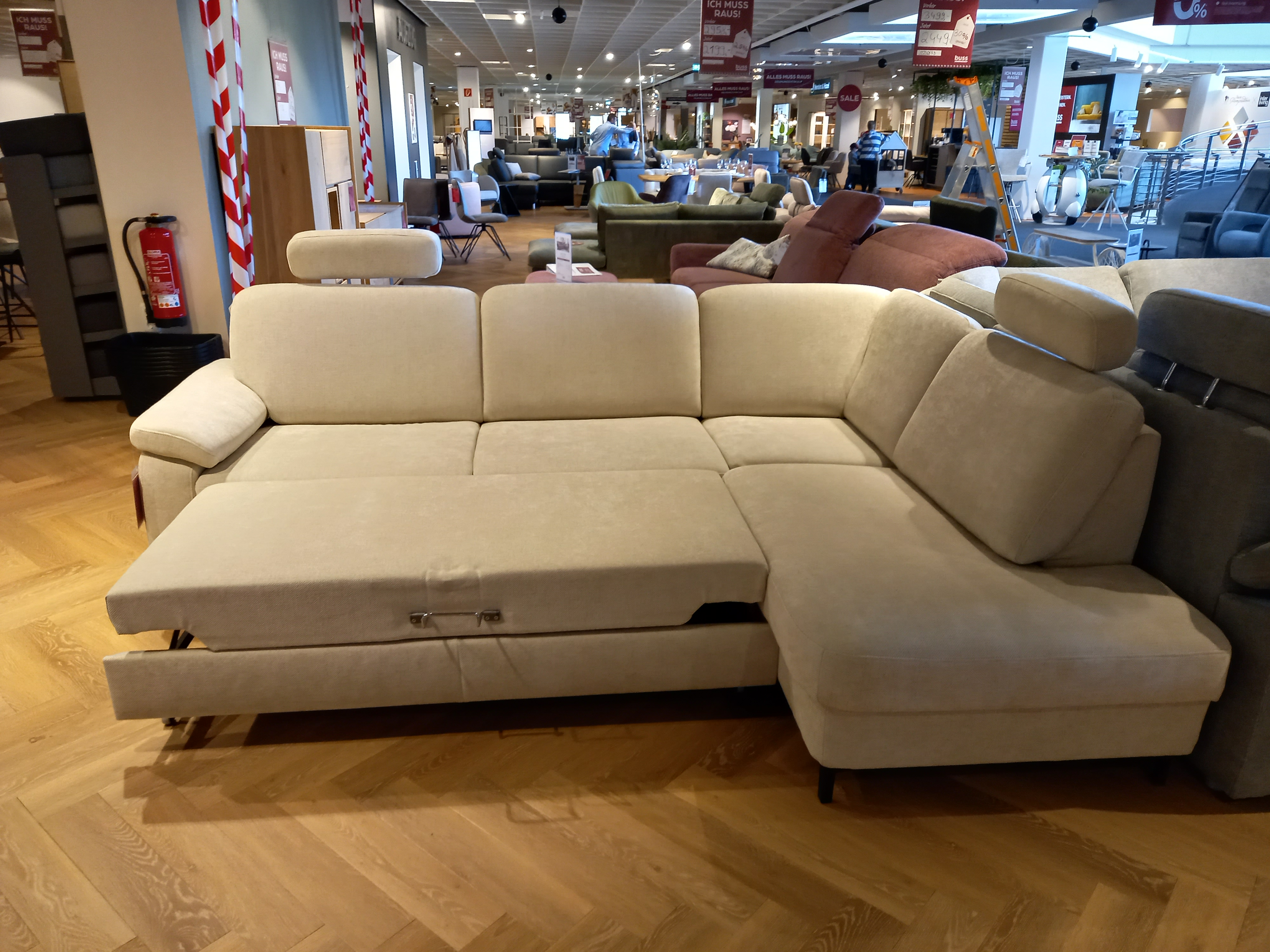 Polstergruppe ZE-EM22126 in Stoff Cody beige Pg.B, Ecksofa, Ausziehsofa, Beige, Samtstoff, Sofa mit Bettfunktion