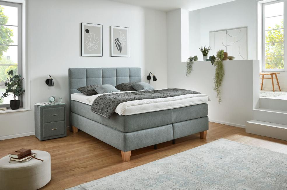 Oschmann Comfortbetten Boxspringbett OC-BX23165 ca. 180x200cm in Stoff Cleo steel, Moebel, Inneneinrichtung, Bett, Innenarchitektur, Pflanze