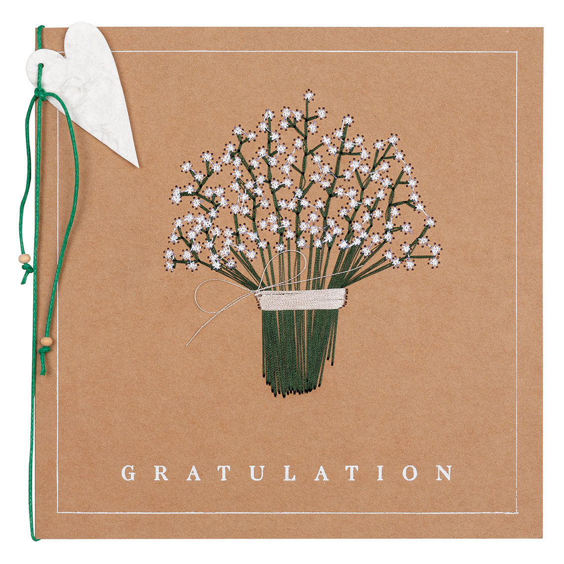 XL-Strickkarte Gratulation, Grußkarte, Blumenstrauß, Karte aus Kraftkarton, Gratulation, weiße Blumen