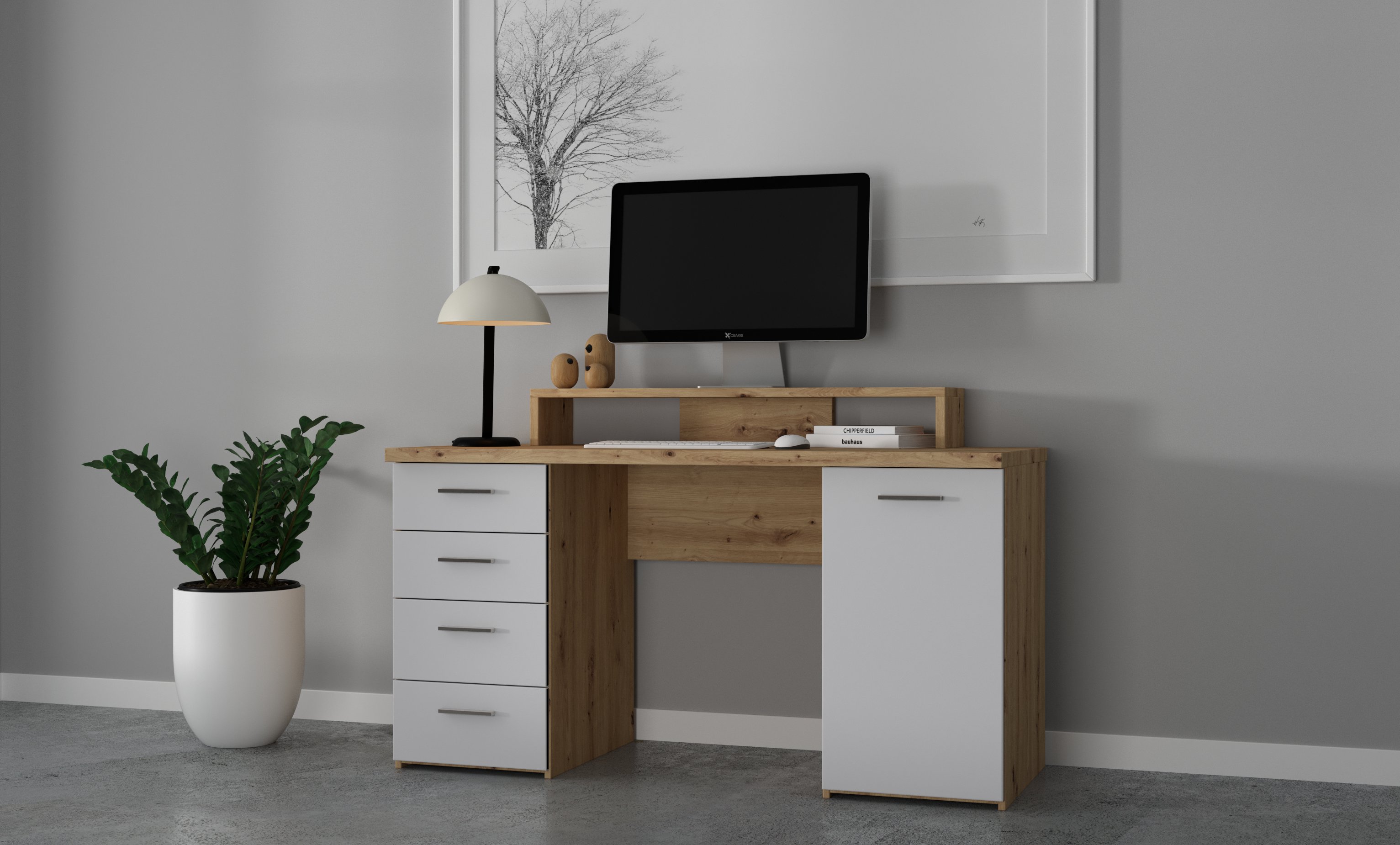 Forte Schreibtisch NET106 in Secret grey mit Artisaneiche