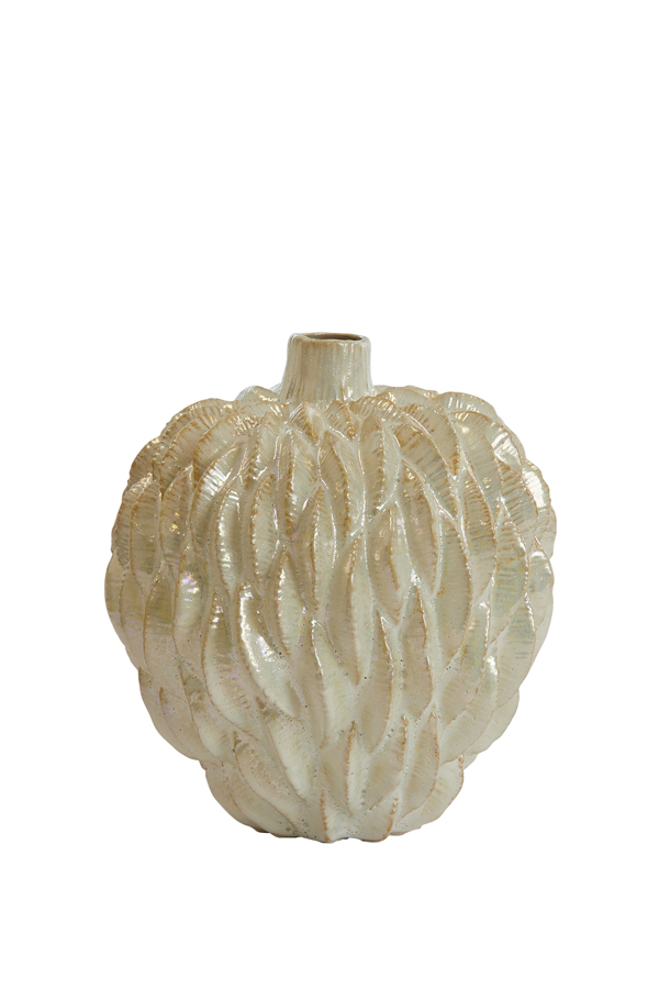 Vase Deko USIKA in Keramik weiß perle