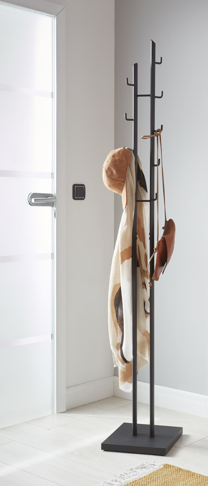 Haku Möbel Garderobenständer RUDI in Farbe Schwarz, Garderobe, Kleiderständer, Hakenständer, Mantel, Schal