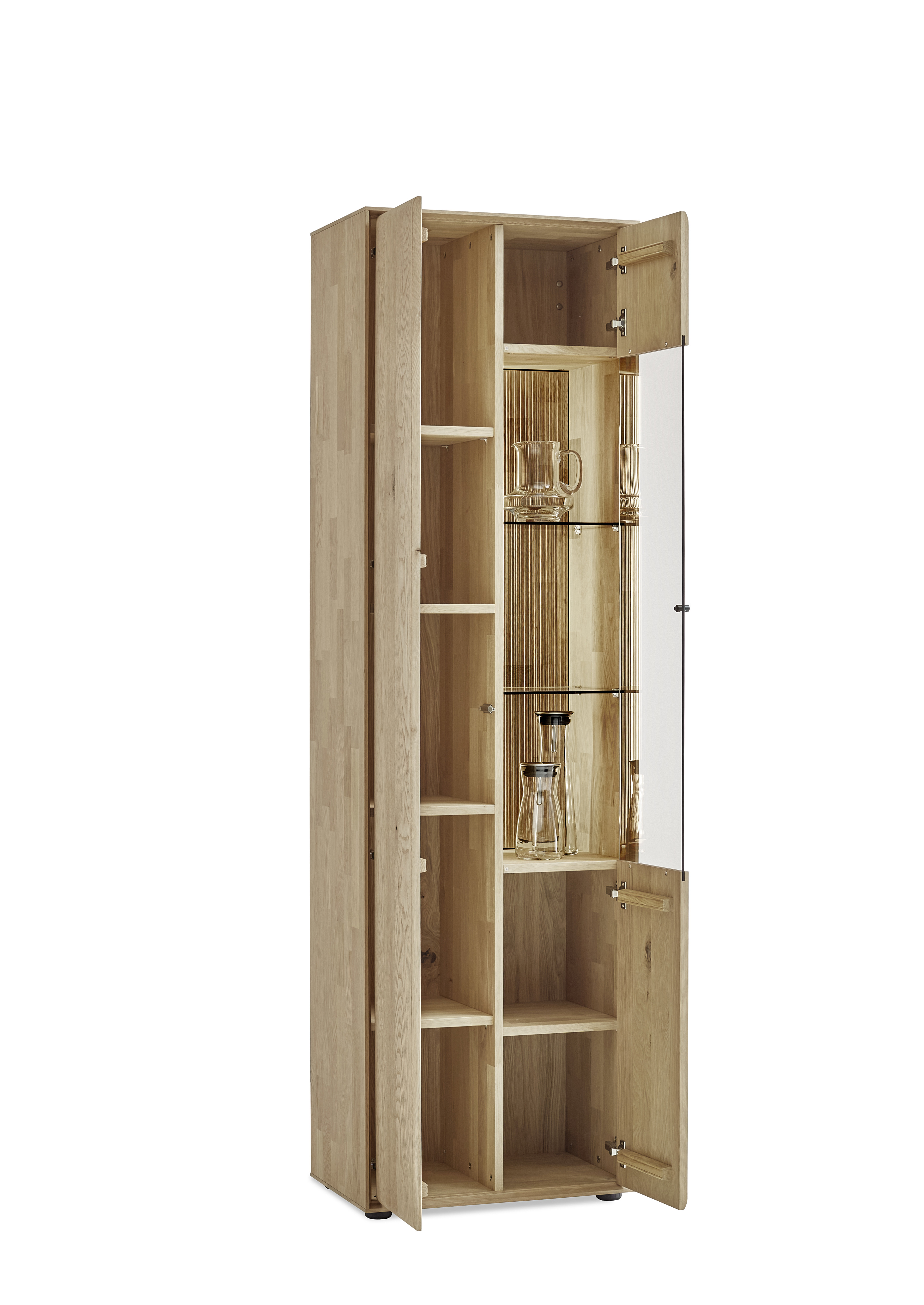 Standvitrine VALA in Kerneiche Natur, massiv, Vitrinenschrank, Holzschrank, Glasregal, Vitrine, Aufbewahrung