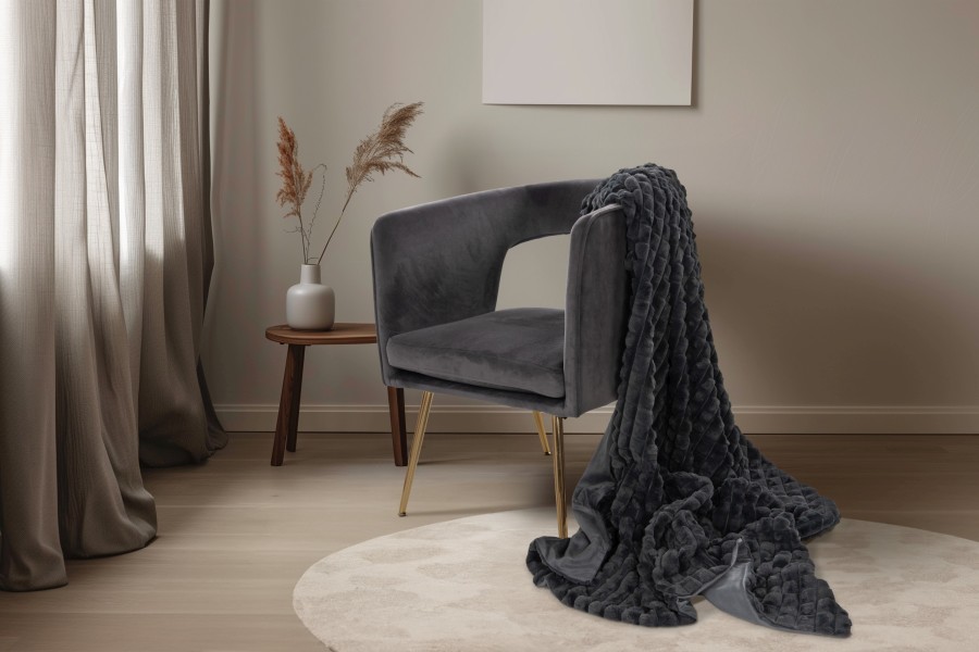 Decke HARMONY BLANKET ca. 150x200cm in Farbe graphite, stuhl, armchair, samt, grau, decke