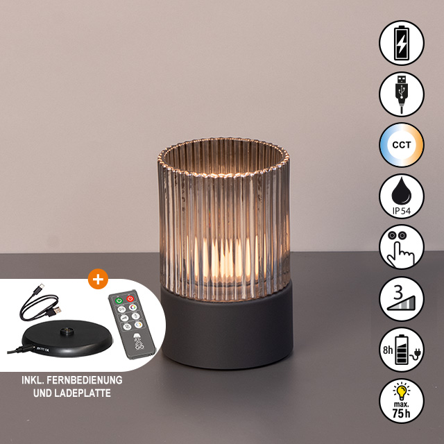 LED-Tischleuchte ARIVA PRO in Glas sandgrau, Lampe