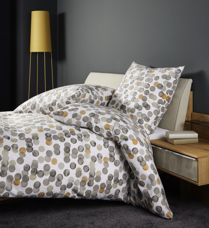 Janine Design Bettwäsche-Set 135x200cm PALERMO in Farbe Greigeockergelb, Bettwäsche, Bettbezug, Kissenbezug, Punktemuster, Grau Gelb