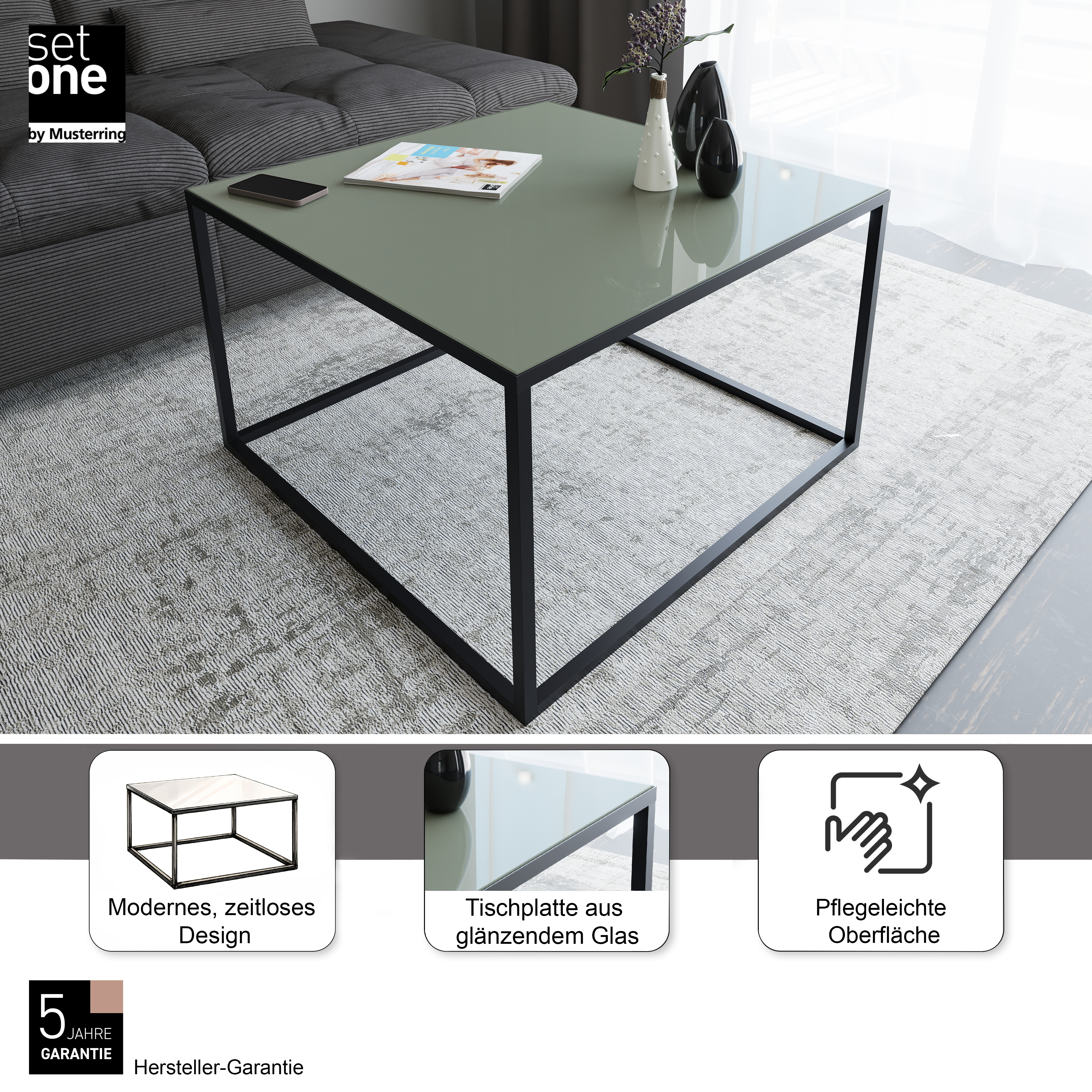 Set One by Musterring Couchtisch RENO in Platte grün/Gestell Metall graphit schwarz