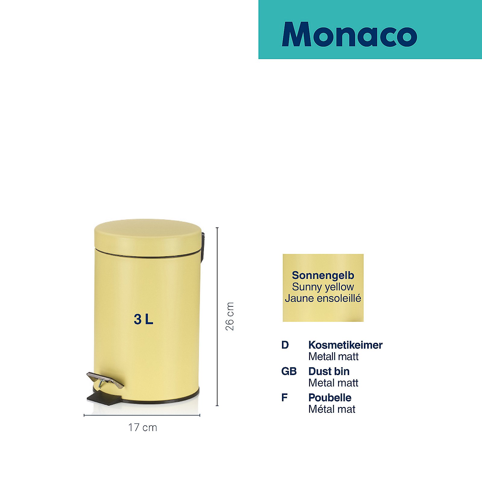 Kela Kosmetikeimer Monaco in Fb. Sonnengelb, Zylinder