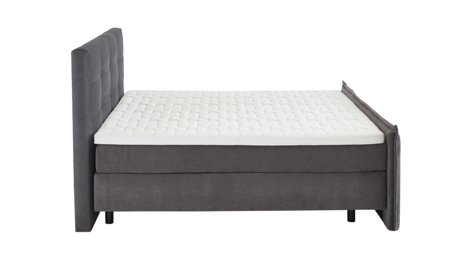 Fey Boxspringbett KAWOO ca. 180x200cm in Monza anthrazit, Bettenrahmen, Boxspring, Graue Farbe, Kopfteil, Gestell