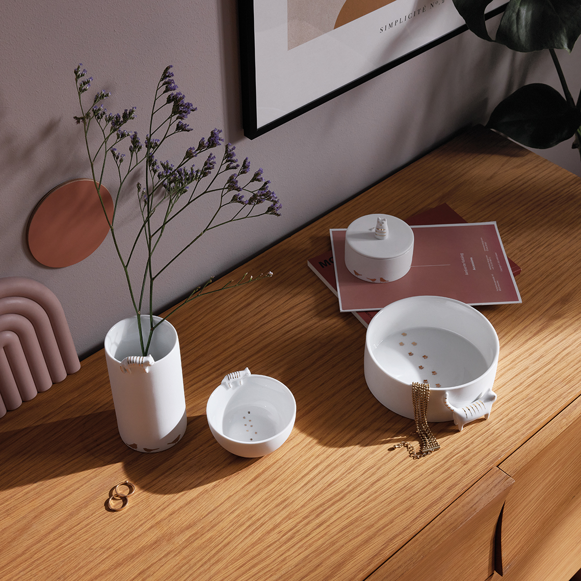 Vase GOLDSTÜCK VOGELSCHWARM in Farbe weiß, porzellan, vase, ring, kette, dekorationsschüssel