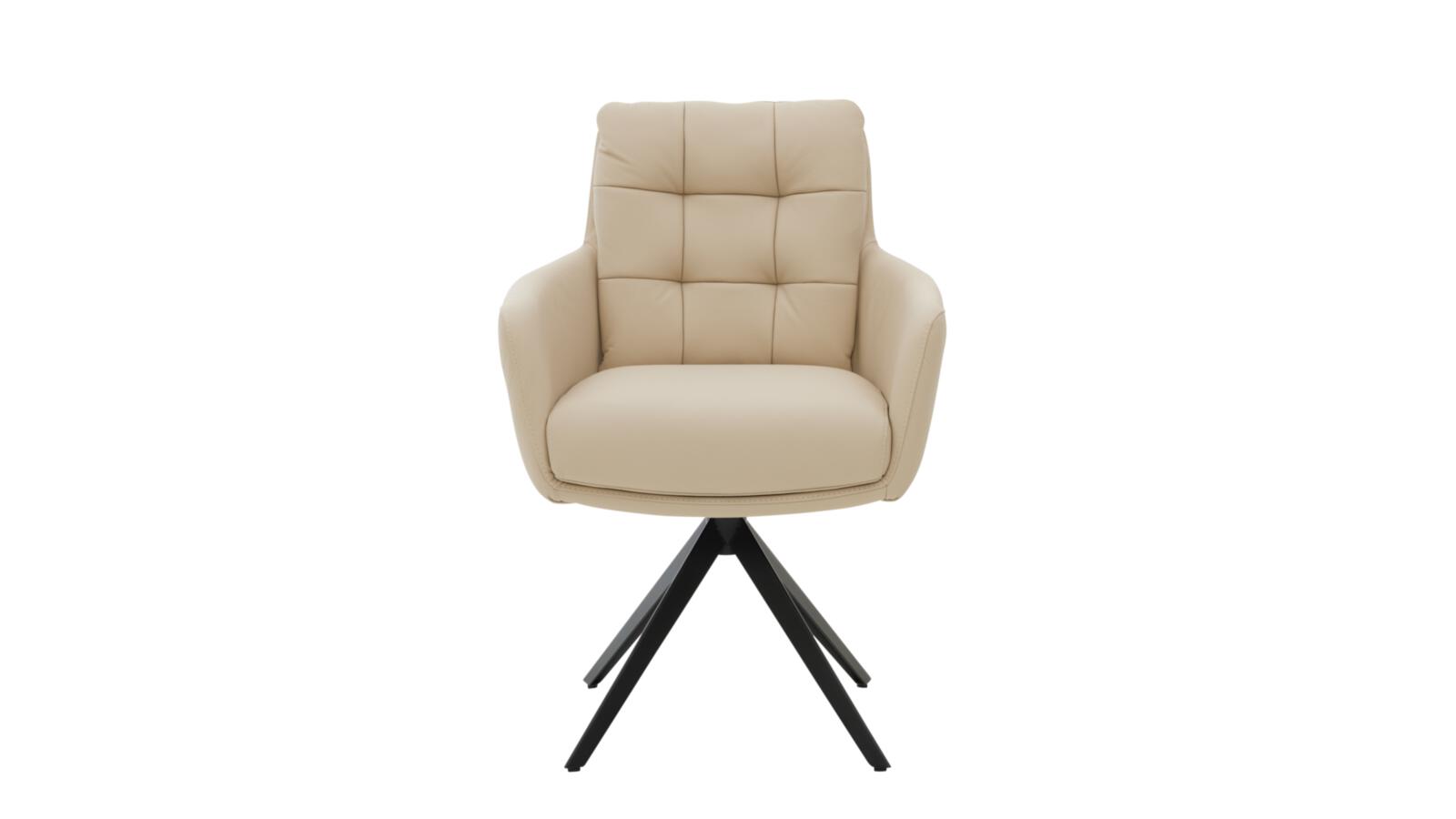 Armlehnstuhl in Leder cremeweiß (cloud), Stuhl, Polsterstuhl, Beige, Sessel, Drehstuhl