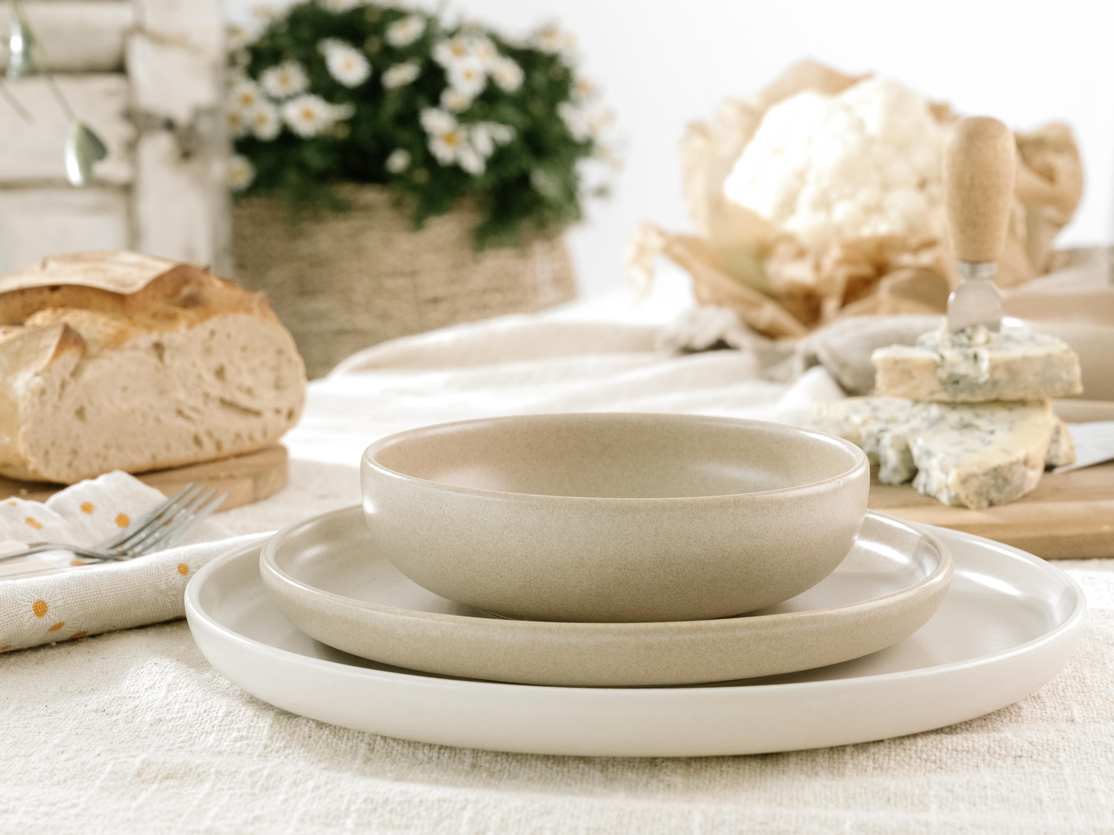 Creatable Tellerset 12-tlg Uno Toscana in Farbe Beige und Creme, Geschirr, Schüsseln, Teller, Beige Ton, Steinzeug