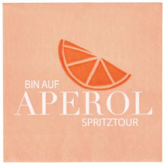 Cocktailserviette BIN AUF DER APEROL SPRITZTOUR in Bin auf der Aperol Spritztour, Sitztuch, Aperol, Spritztour, Orangenabbildung, Logo/Text