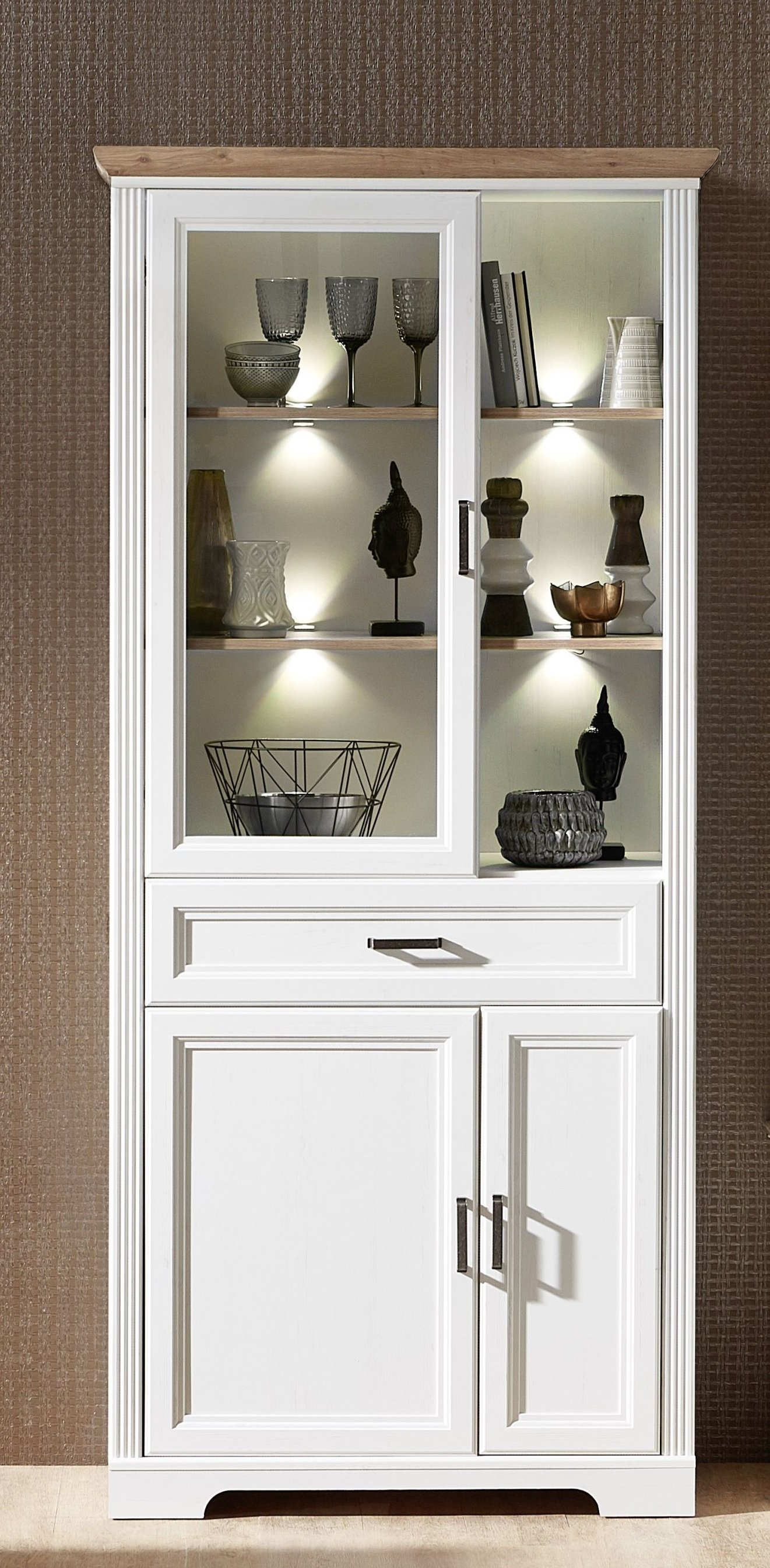 Vitrine B/H/T ca. 93/204/42 cm in Holzfarben Innostyle Vitrine Jasmin in Pinie hell/Artisan Eiche, 204 x 93 cm
