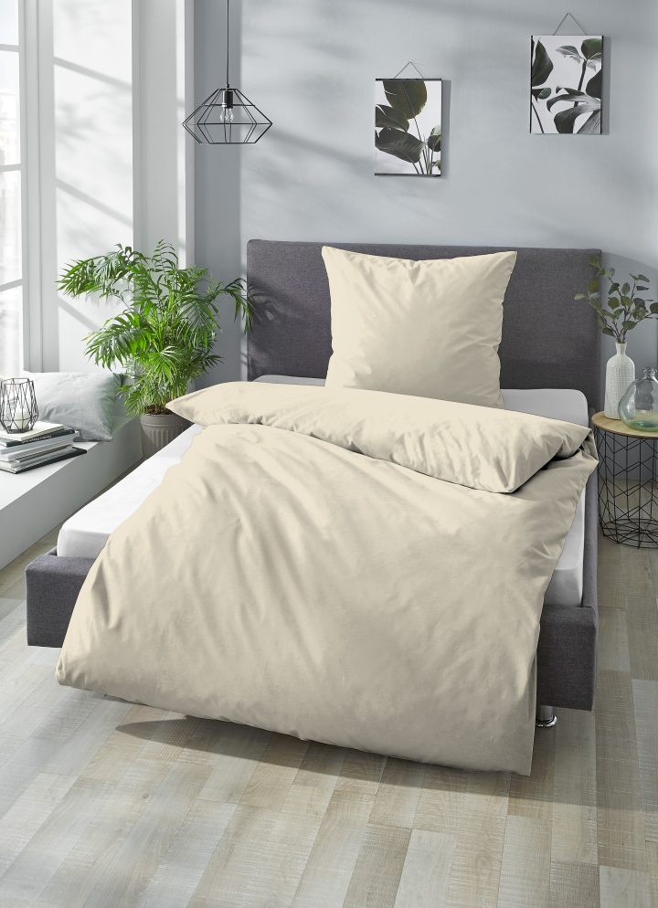 Bettwäsche ca. 135x200cm in Farbe Natur, Bettdecke, Kopfkissen, Bett, Bezug, Beige