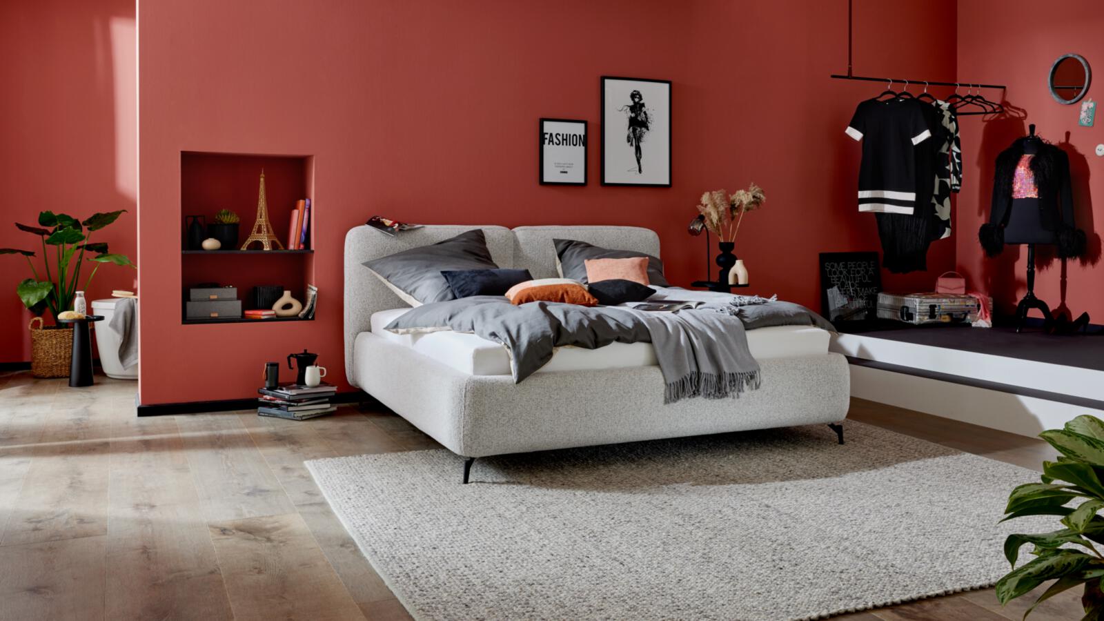 Interliving Polsterbettgestell IL1419 in Stoff Puente hellgrau 80