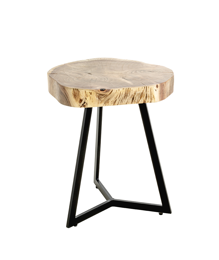 Beistelltisch PATNA D/H ca.45x50cm in Platte Massivholz Akazie nat., Holzplatte, Beistelltisch, Naturalholz, Metallbeine, Rund/abgerundete Kante