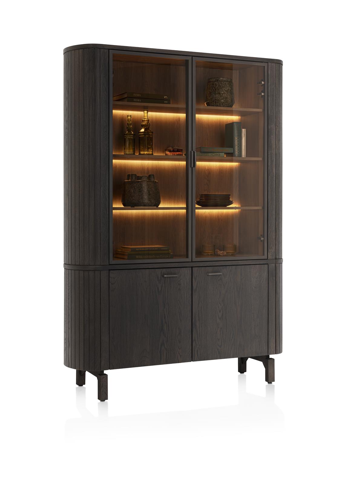 Henders & Hazel Highboard RAVELLO ca. B150 H210 T42 cm in Eiche furniert basalt lackiert, Vitrine, Schrank, Glasvitrine, Beleuchtung, Holzoptik