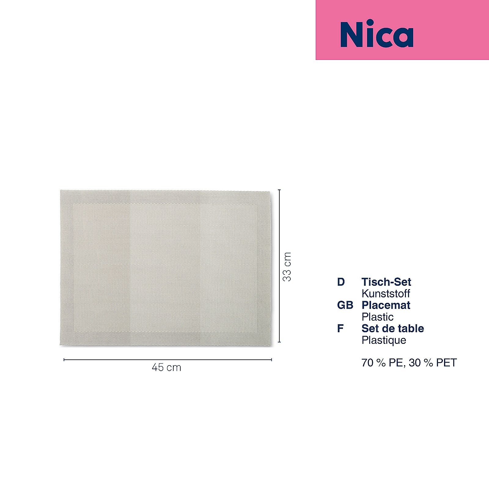 Kela Tisch-Set NICA in Farbe Silbergrau, Tisch-Set, Platzset, Kunststoff, Beige, 45x33 cm