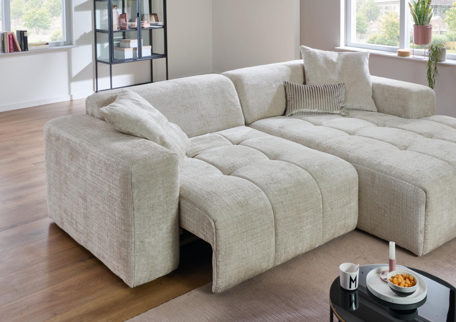 Rundecke LUMA in Cremona beige, Sofa, Ecksofa, Gemütlich, Beige, Samt/Textur