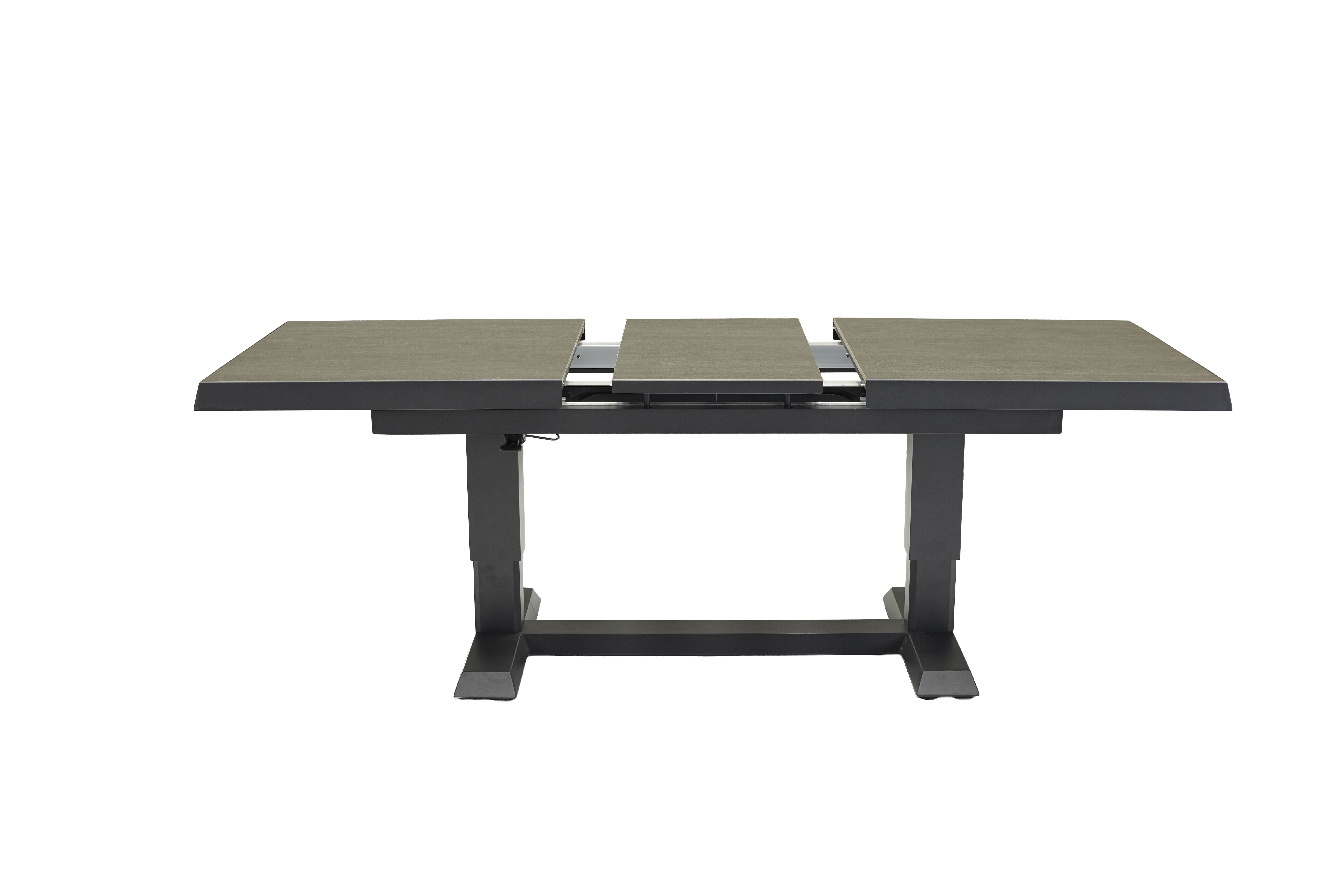 Ausziehtisch VIVERA-STONE in Grau, Schreibtisch, ausziehbarer Tisch, Bürotisch, Metallrahmen, Holzoberfläche