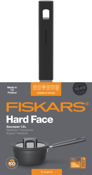 Fiskars Stieltopf mit Deckel HARD FACE 1,8Ltr./18cm in Farbe Black