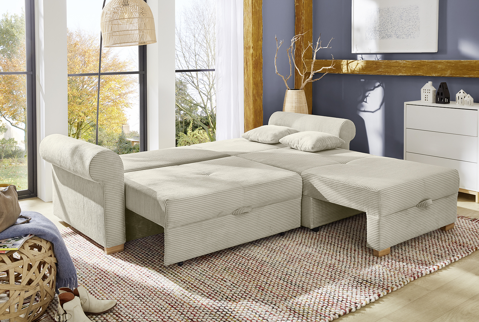 Ecksofa List ca. 248x161 Beige JOB Ecksofa LIST ca. 248x161cm in Stoff Cord light greige