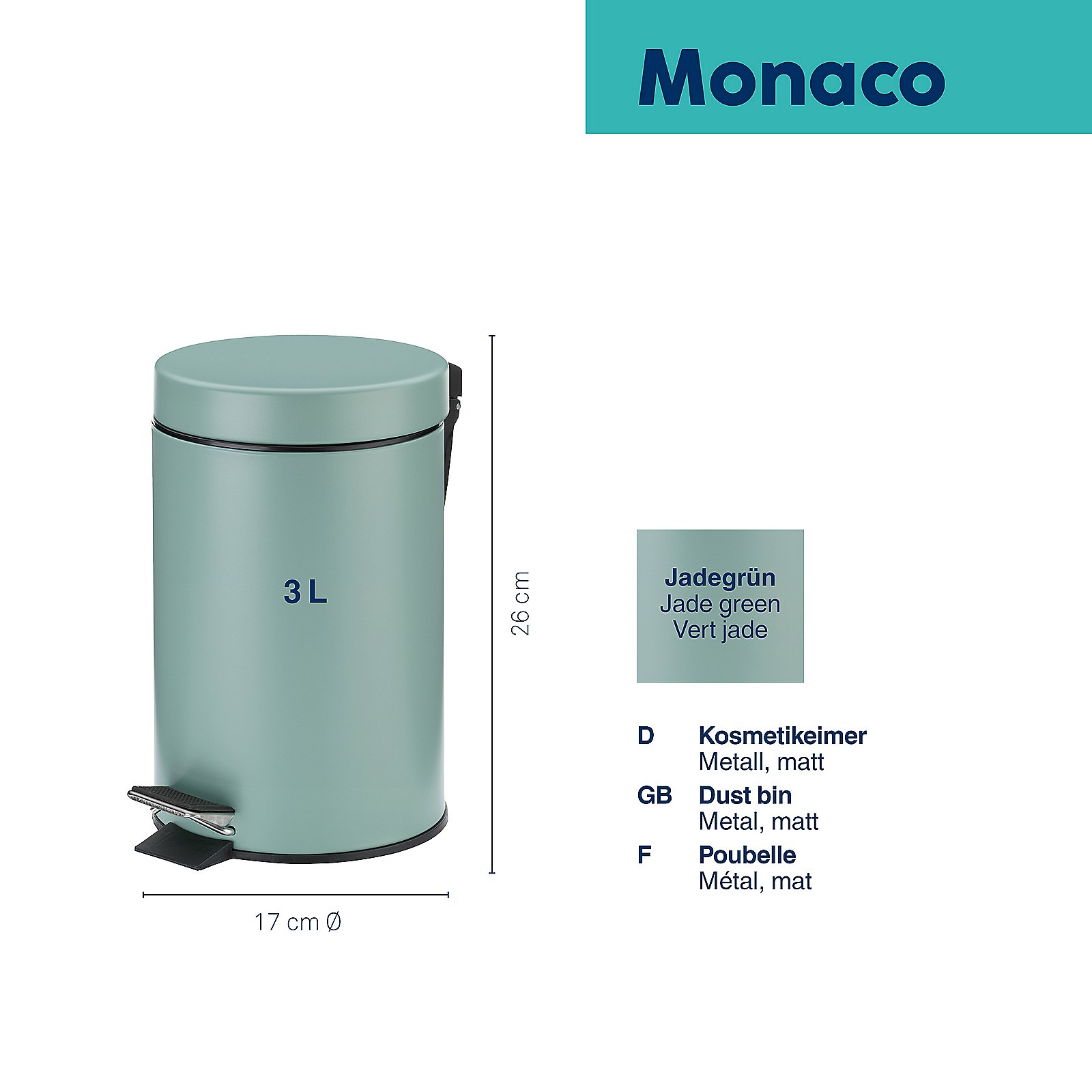 Kela Kosmetikeimer Monaco ROSE in Jadegrün matt