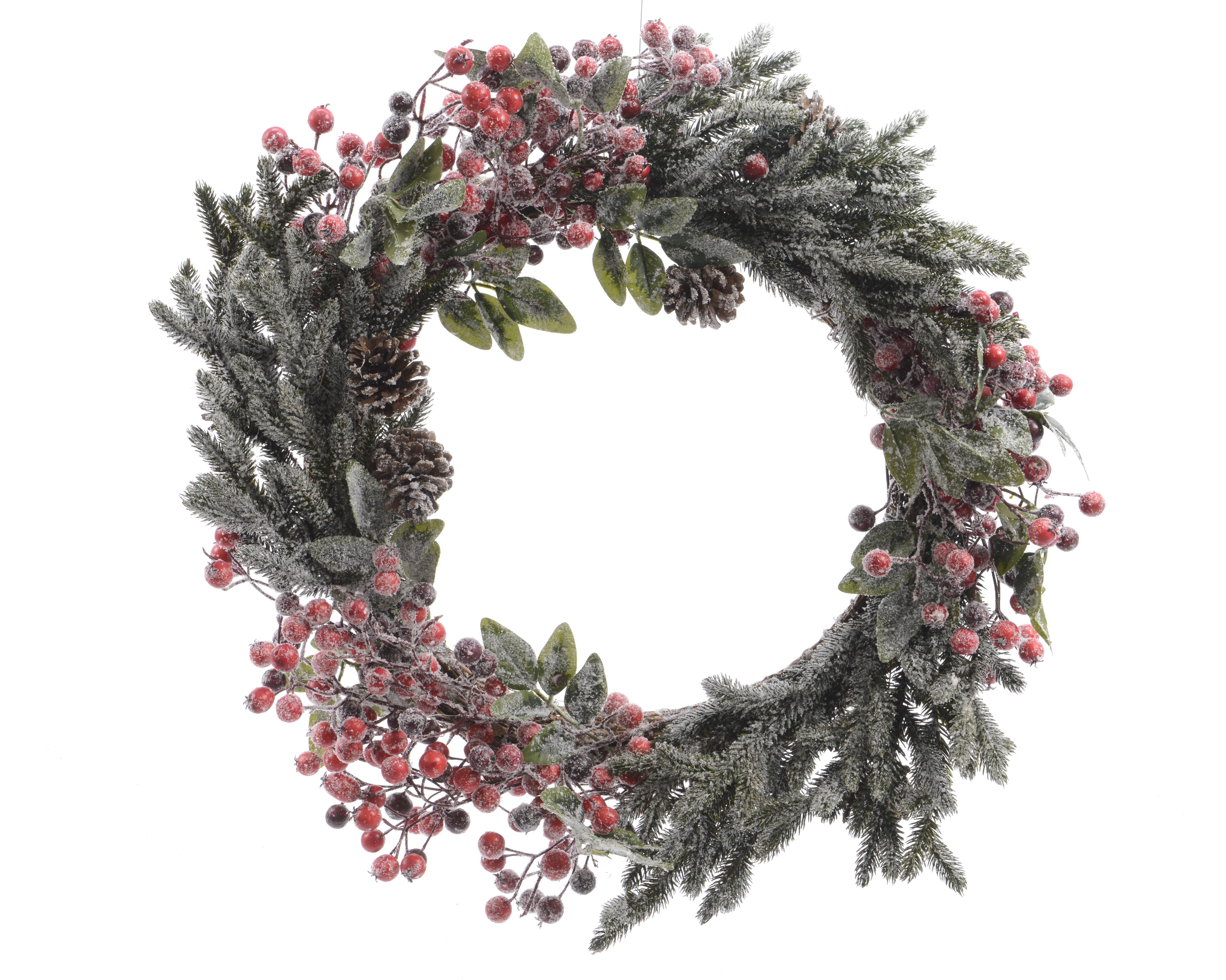 Kaemingk Kranz red berries 685141 ca. H10 cm, D60 cm in Grün/Rot, Pflanze, Kranz
