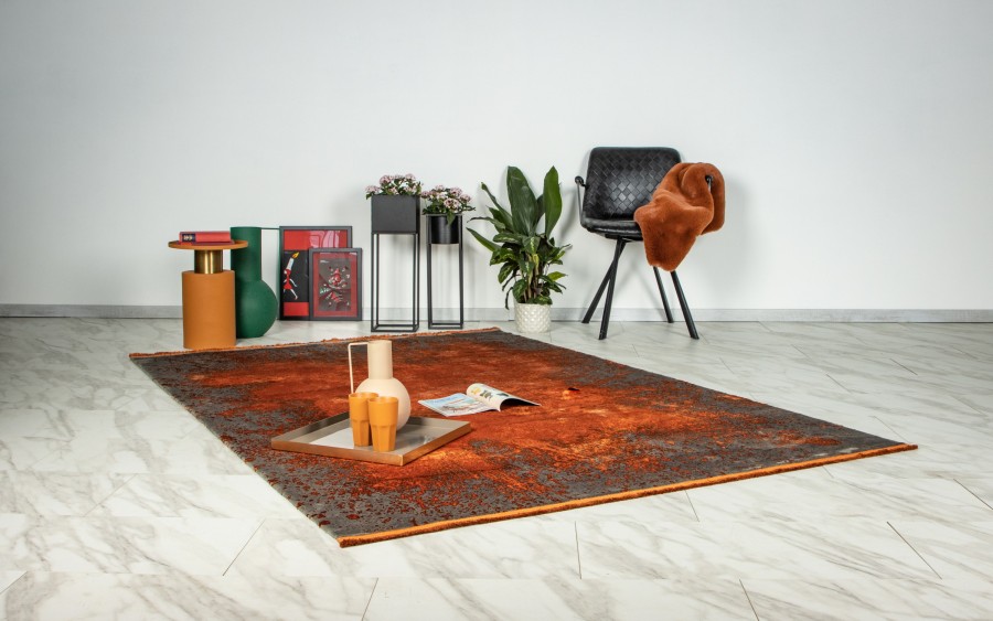 Webteppich ELYSEE ca. 160x230cm in Farbe terra, fußmatte, flächenvorleger, orange, braun, modernes wohnzimmer