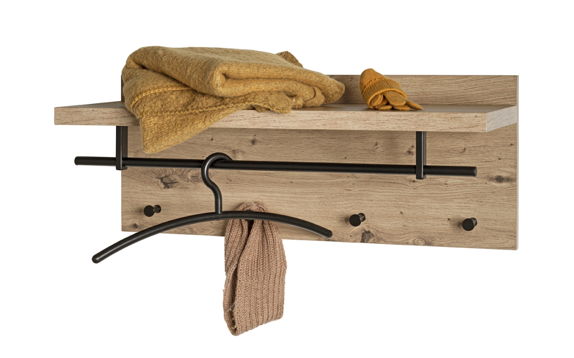 Haku Möbel Wandgarderobe in Eiche, schwarz (Eiche hell), ca. B75 H30 T26 cm, Bekleidung, Handschuh