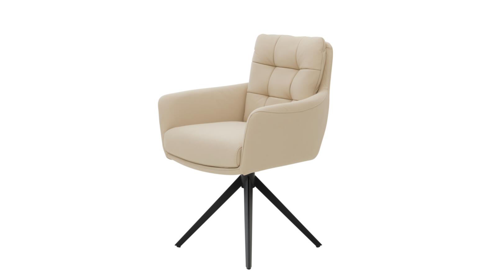 Armlehnstuhl in Leder cremeweiß (cloud), Sessel, Beige, Stuhl mit Rückenlehne, Schalenstuhl, Gestell aus Metall