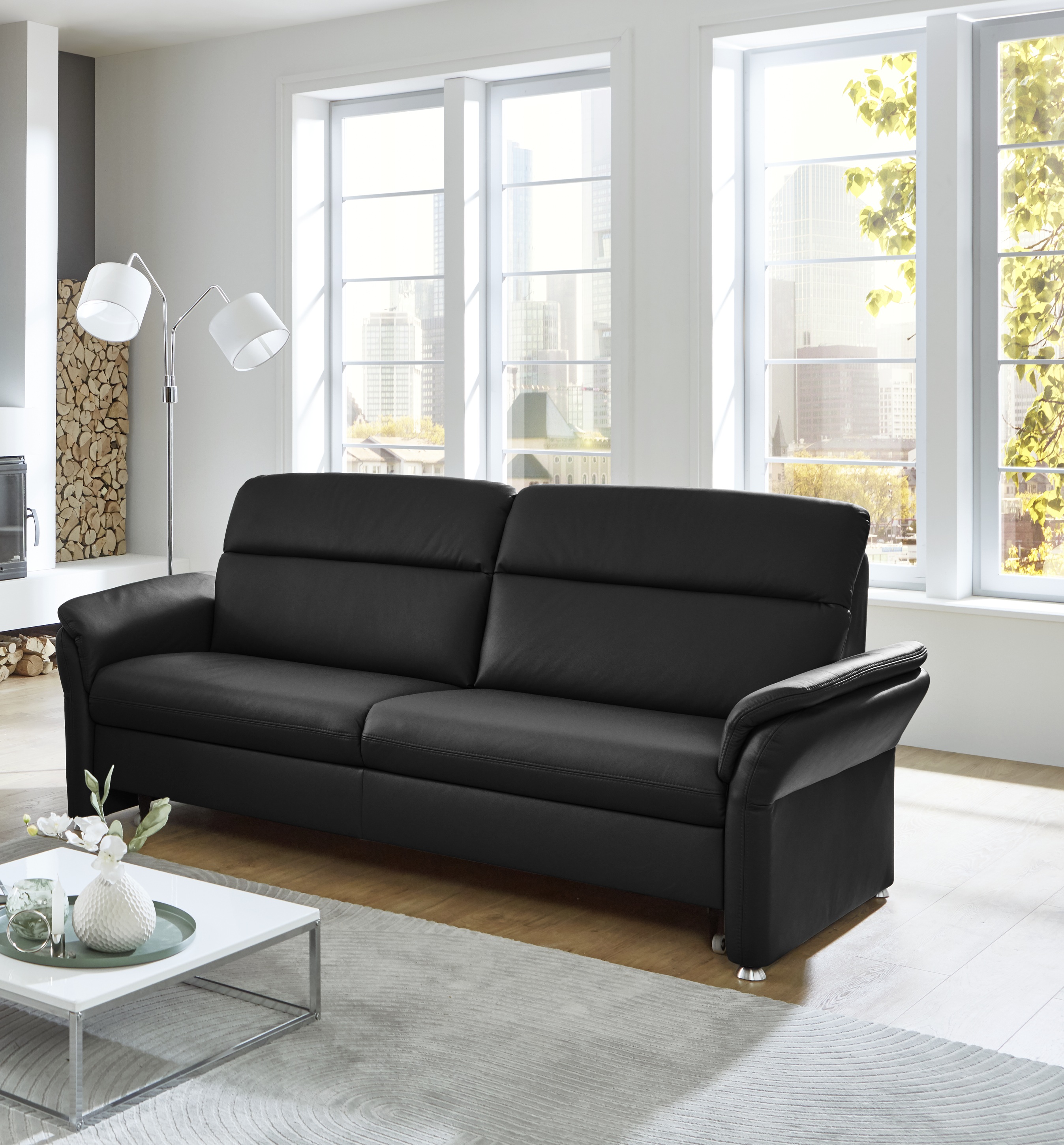 3-Sitzer MM-PN1051 in Leder Rodeo charcoal, Sofa, Leder, Schwarz, 2-Sitzer, Wohnzimmer