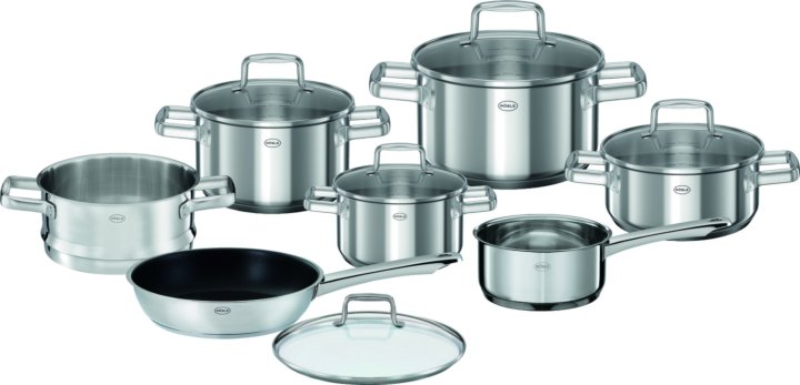 Topf-Set 8-tlg. in Transparent, Topfset, Kochgeschirr, Edelstahl, Glasklappdeckel, Pfannenset