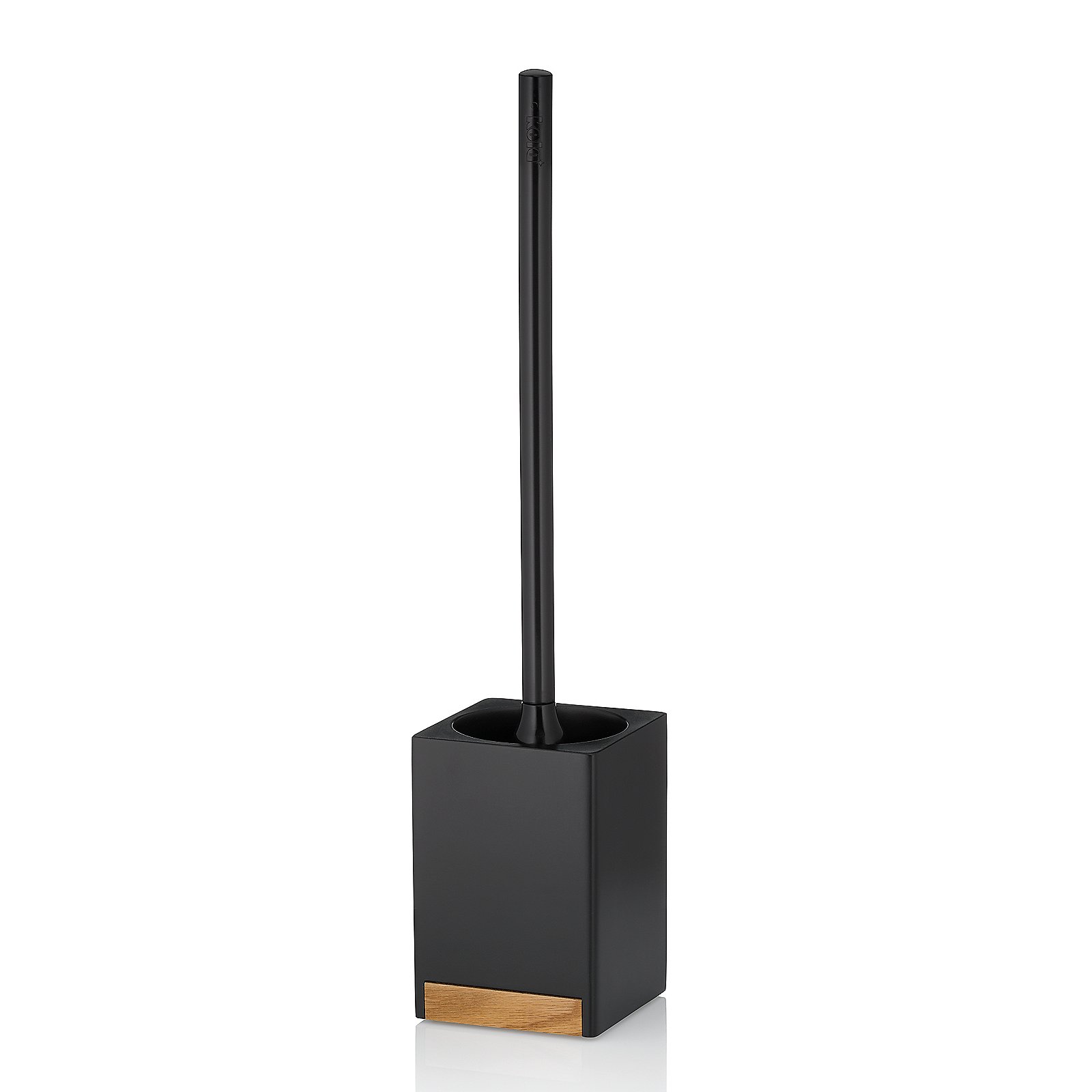 Kela WC-Garnitur Cube CUBE in Schwarz, Toilettenbürste, Halter, Schwarz, Holzakzent, Langer Griff, Toiletbürste, Bürstenkopf, schwarz, Holz-Akzent, modern