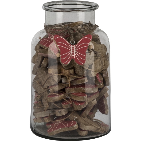 Gasper Holz, in Farbe Rosa, Glasvase, Holzstücke, Kleinteile, Aufbewahrung, Deko-Schmetterling