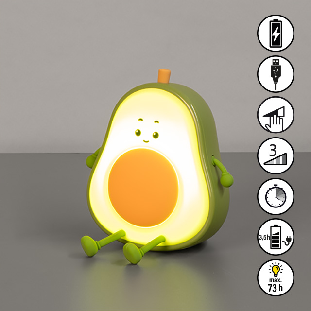 FH Lighting LED-Tischleuchte BOBI in Silikon grün, Essen, Obst, Produzieren, Spielzeug, Avocado