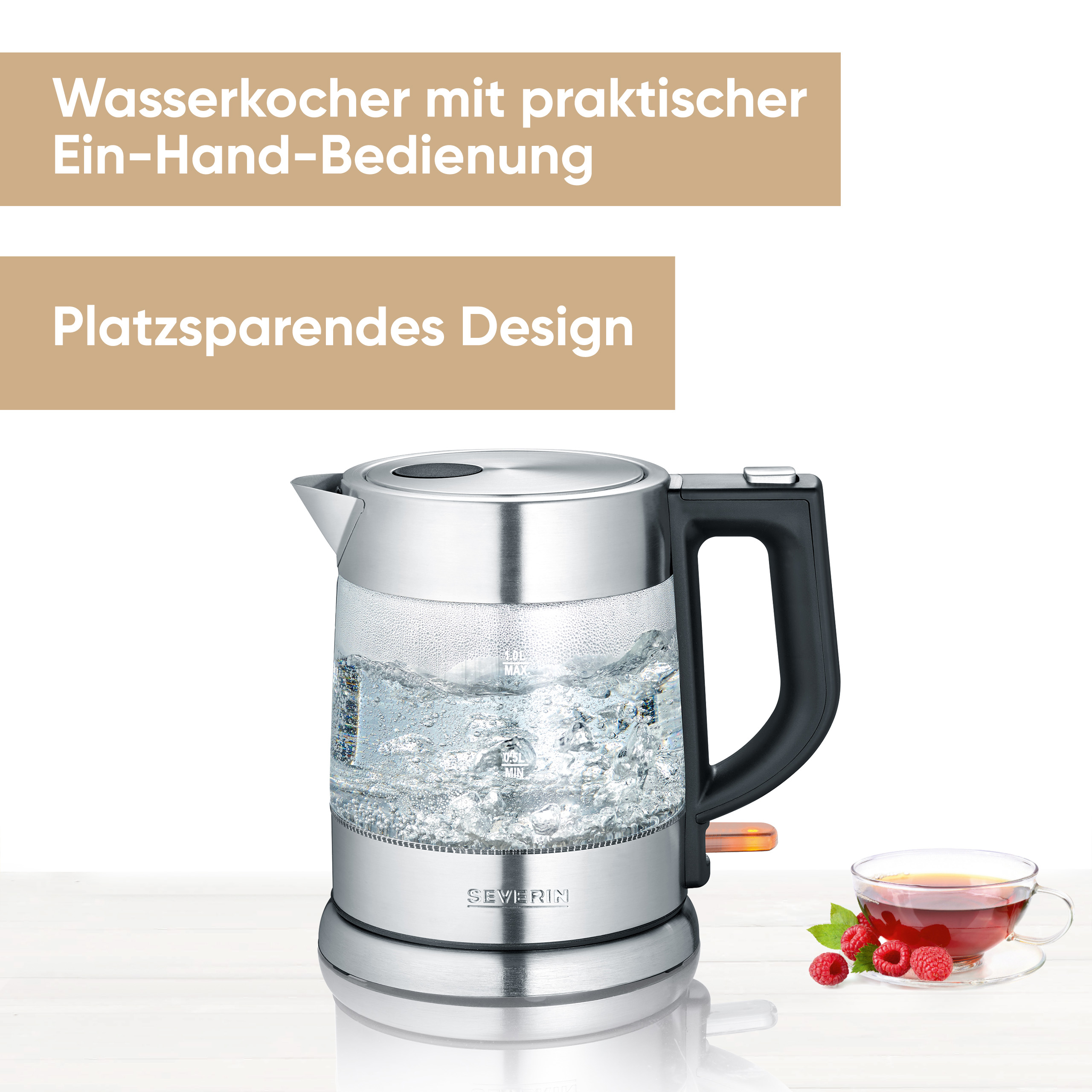 Severin Wasserkocher WK 3468 in Glas/Edelstahl gebürstet/Schwarz