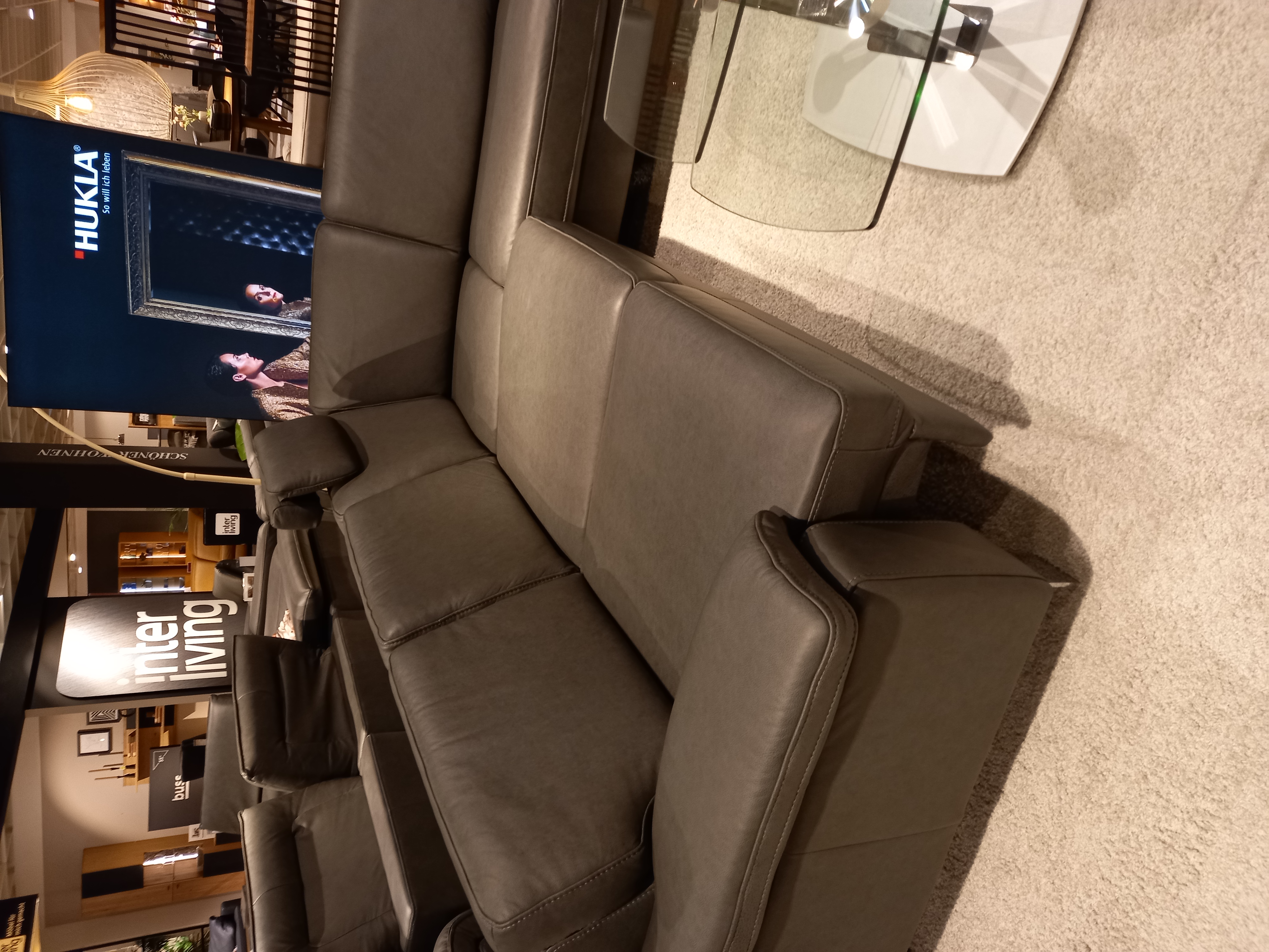 Hukla Rundecke VS-HU1064 in Leder Rodeo charcoal PG60, Couch, Mobiliar, Handtasche, Stuhl, Wohnzimmer