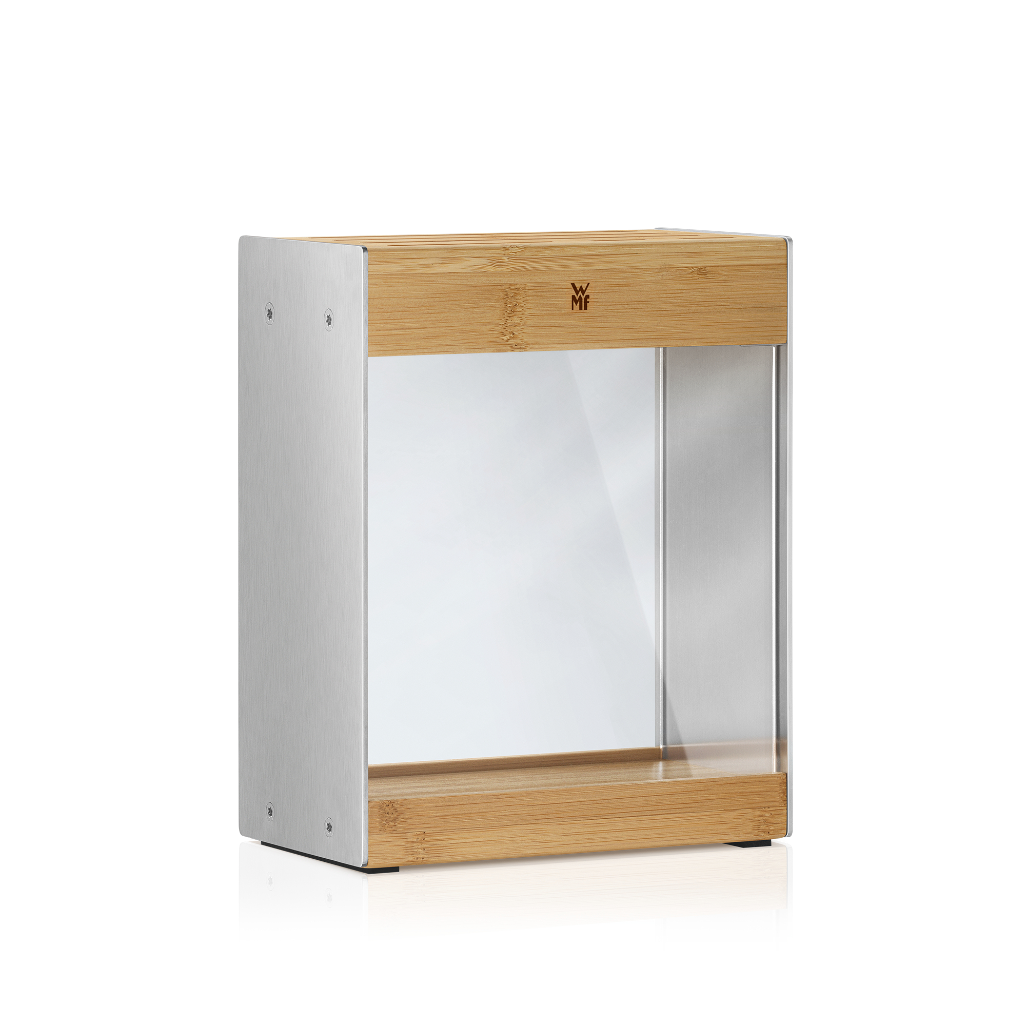 WMF Messerblock Transparent in durchsichtig/Edelstahl/hellbraun, lampenfassade, holz-rahmen, stahl, metall, furnier