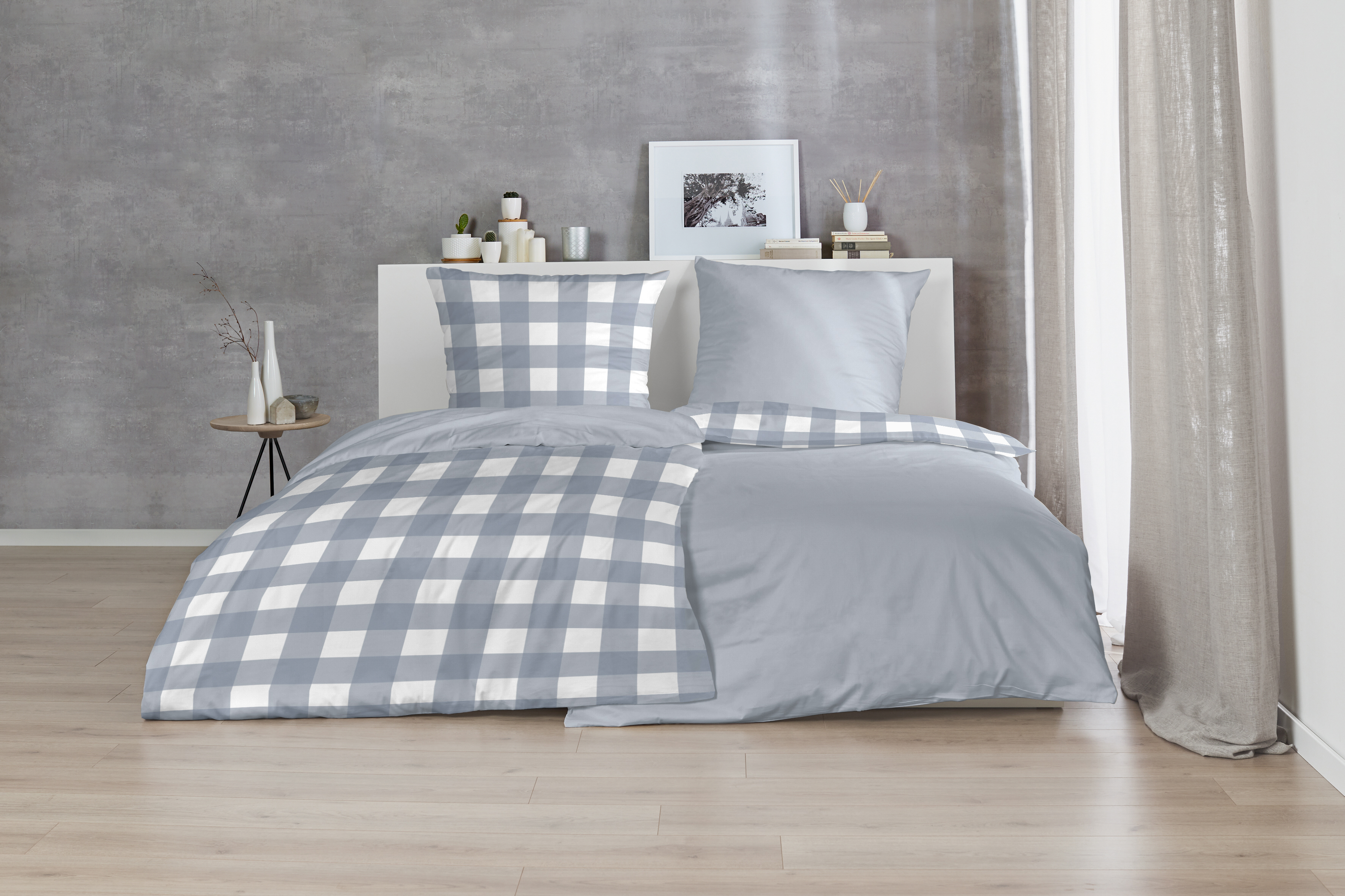 Hahn Haustextilien Perkal-Bettwäsche 155x220cm ca. 155x220cm, Kopfkissen ca. 80x80cm in Farbe blau/weiß kariert Hahn Haustextilien Perkal-Bettwäsche 155x220cm ca. 155x220cm, Kopfkissen ca. 80x80cm in Farbe blau/weiß kariert, Moebel, Bett, Bettlaken