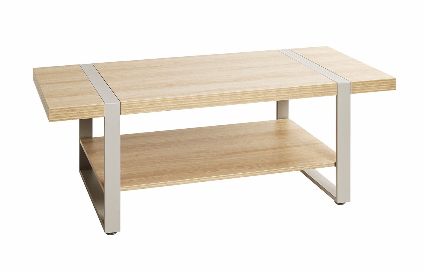 Haku Möbel Couchtisch SARAGOSSA 1 in Farbe Eiche natur, Kaschmirgrau, Couchtisch, Holz, Holzoptik, Regalboden, Metallrahmen