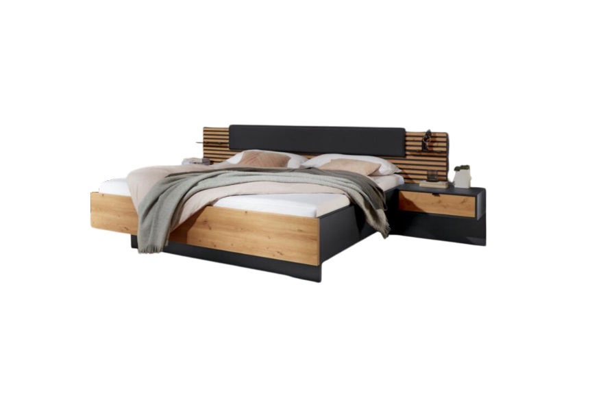 Wiemann Bett MANHATTEN ca. 180x200cm in Graphit Dekor/Absatz Lamellen Eiche Nachbildung 