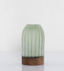 DPI Glasvase mit Untersetzer 21cm 3217-010 in Glas durchgefärbt grün,Holz