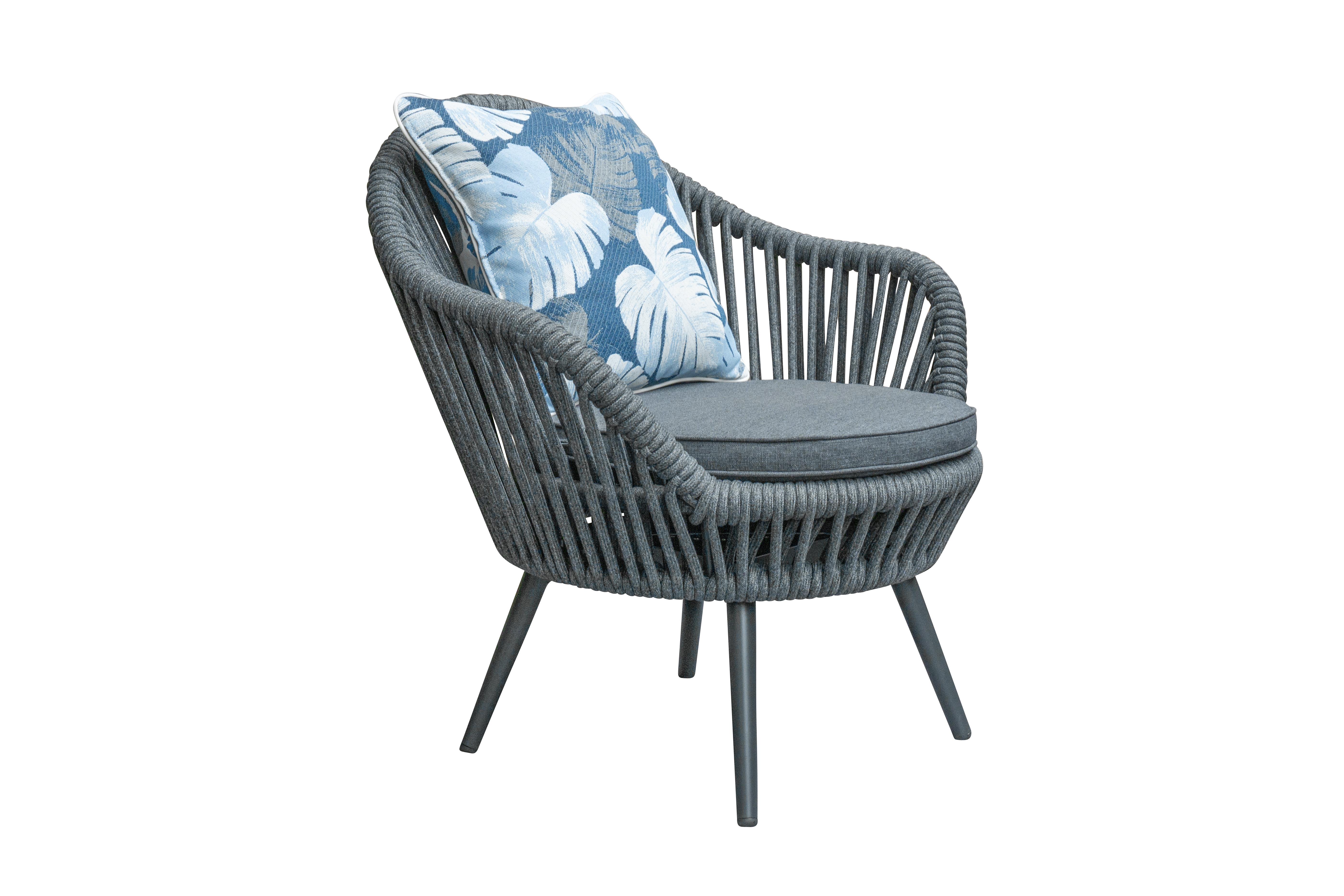 Drehsessel BARI in Schwarz Drehsessel BARI in Schwarz, Gartenstuhl, Rattan, Korbgeflecht, Stuhl, Kissen, Blaue Muster