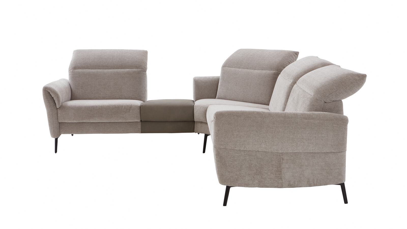 Polsteria Polstereckgruppe FERNANDO ca. 258x288cm in Stoff Aurin beige/Leder Evita smoke