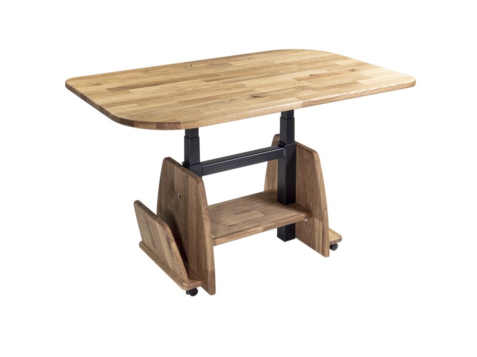 Couchtisch 1823 in Wildeiche geölt massiv, Küchentisch, Holztisch, Stehtisch, Rolluntergestell, Holzplatten-Tisch