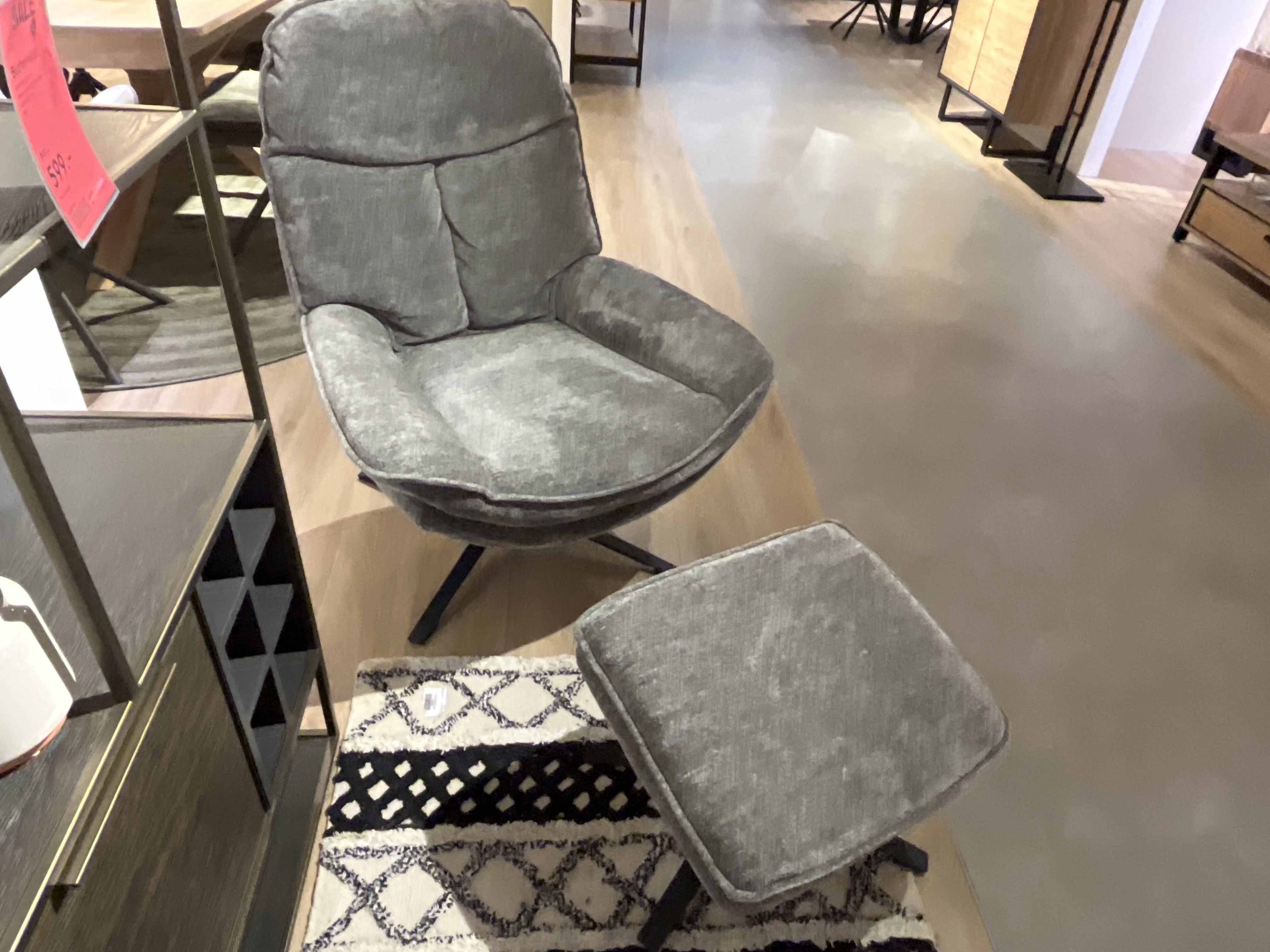 Henders & Hazel Sessel mit Hocker FLORENCE ca. B79 H100 T94 cm in Stoff Enzo grau, Drehsessel, Fußhocker, grauer Stoff, gepolstert, Metallgestell