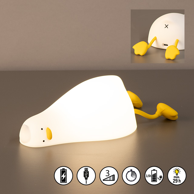 FH Lighting LED-Tischleuchte LESLEY in Silikon weiß, lampe, Schreibtischlampe, weiße Lampe, gelbes Kabel, kabellos kleine Lampe