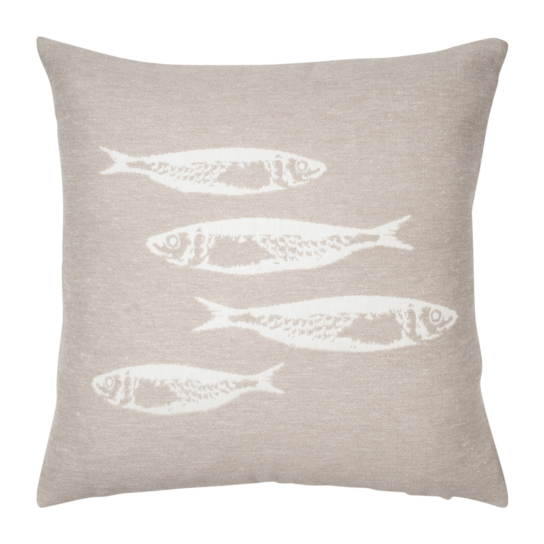 Pad Kissenhülle SARDINE ca. 45x45cm in Farbe beige, Kissen, Kissenbezug, Fischmuster, Leinenoptik, Wohnaccessoire